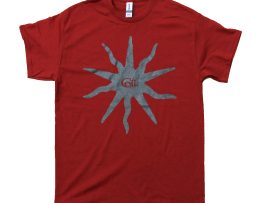 COIL - Black Sun T-Shirt (Garnet red shirt with Midnight Metallic ink)